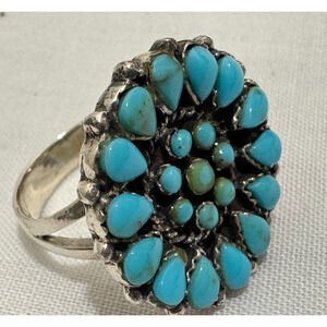 Womens Turquoise Ring 925 Sleeping Beauty Zuni Cluster Sterling Silver Sz 7.5